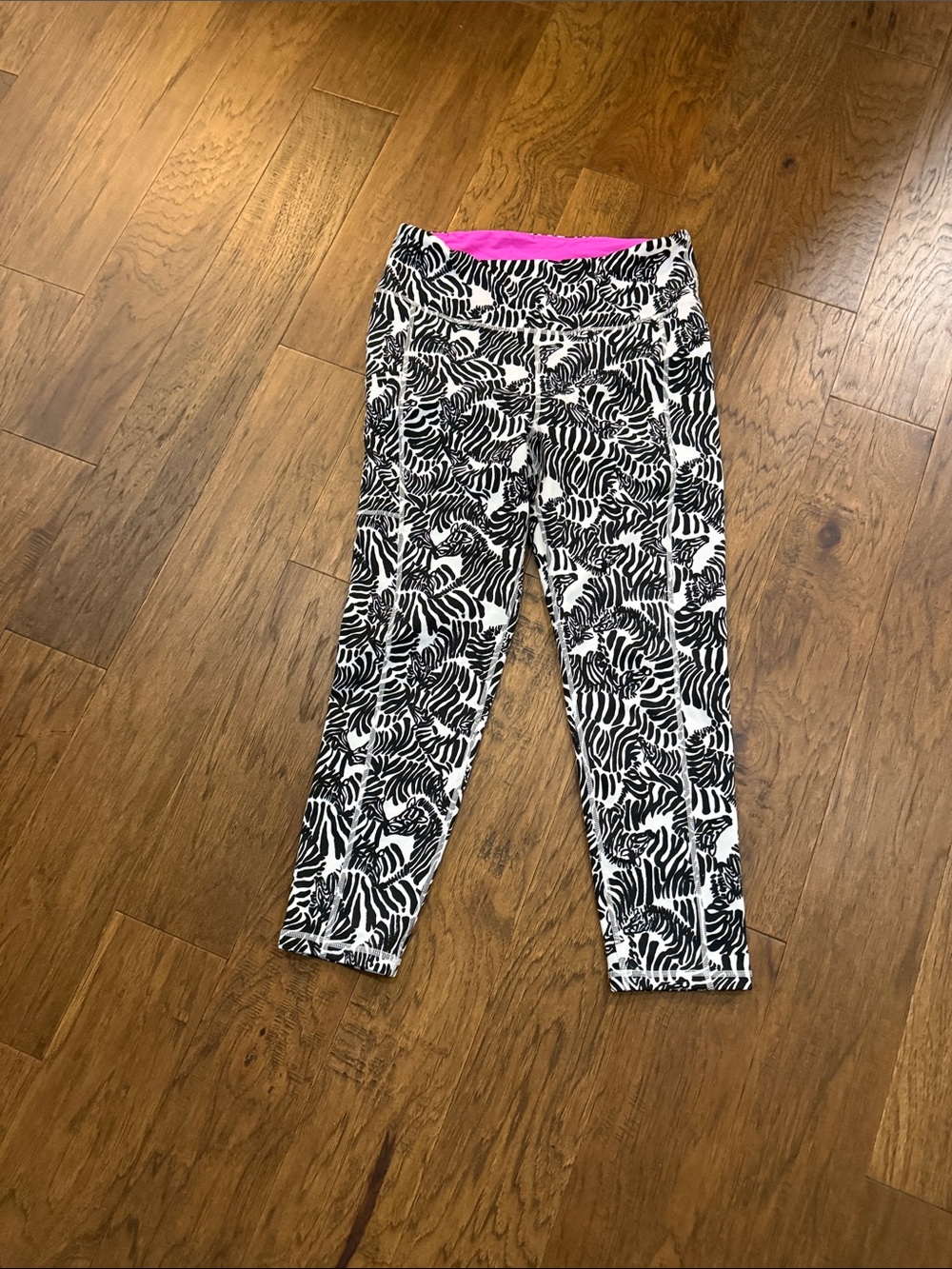 Lilly Pulitzer Black & White Zebra Leggings with Hot Pink Waistband